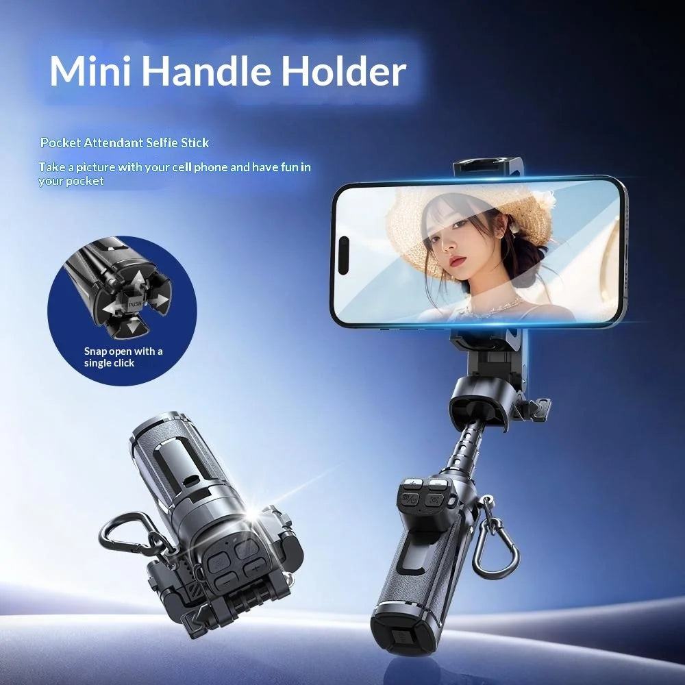 P25Y Mini Portable Selfie Stick with Single Pocket Fill Light Bluetooth-compatible Remote Tripod Stand Telescopic Phone Holder for Photography - Black - 2