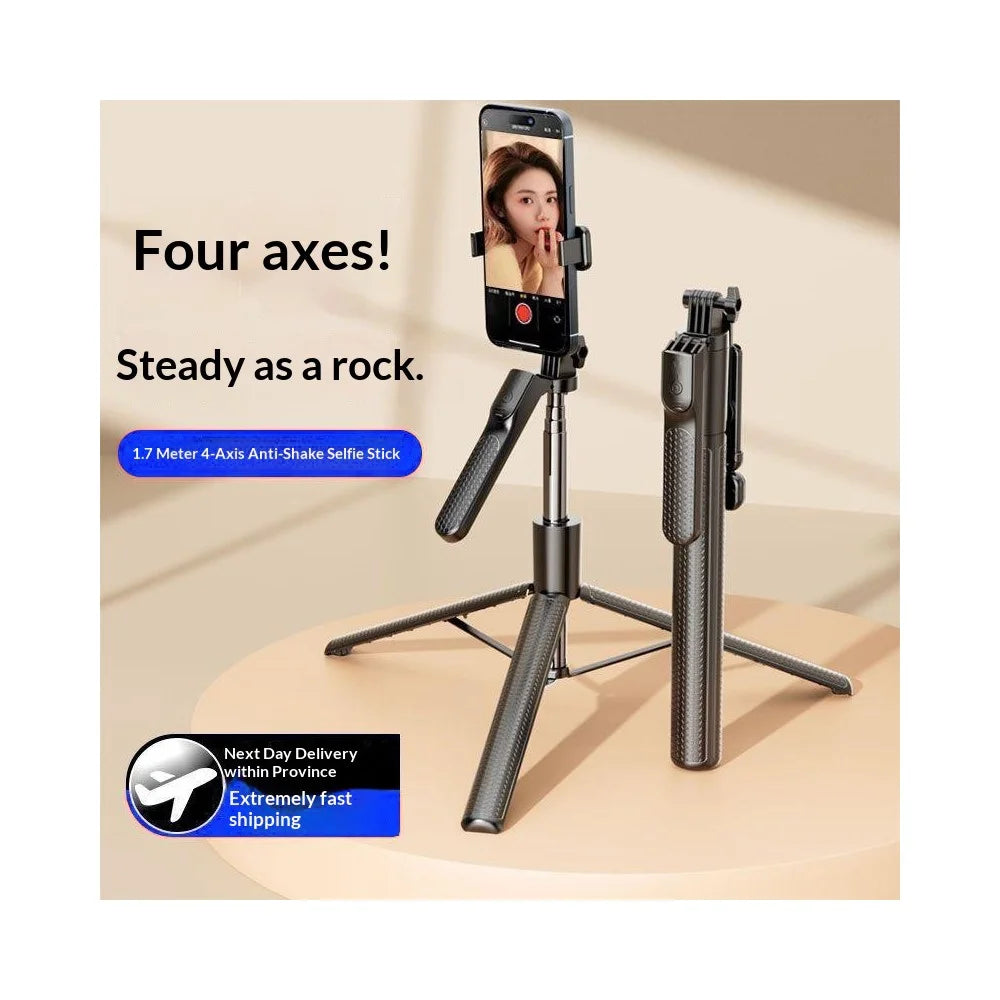 S7 Portable Bluetooth-compatible Remote Control Selfie Stick 1.7m Extendable Tripod Stand 4-Axis Anti-Shake Gimbal Phone Holder for Live Streaming Photography - Black - 2