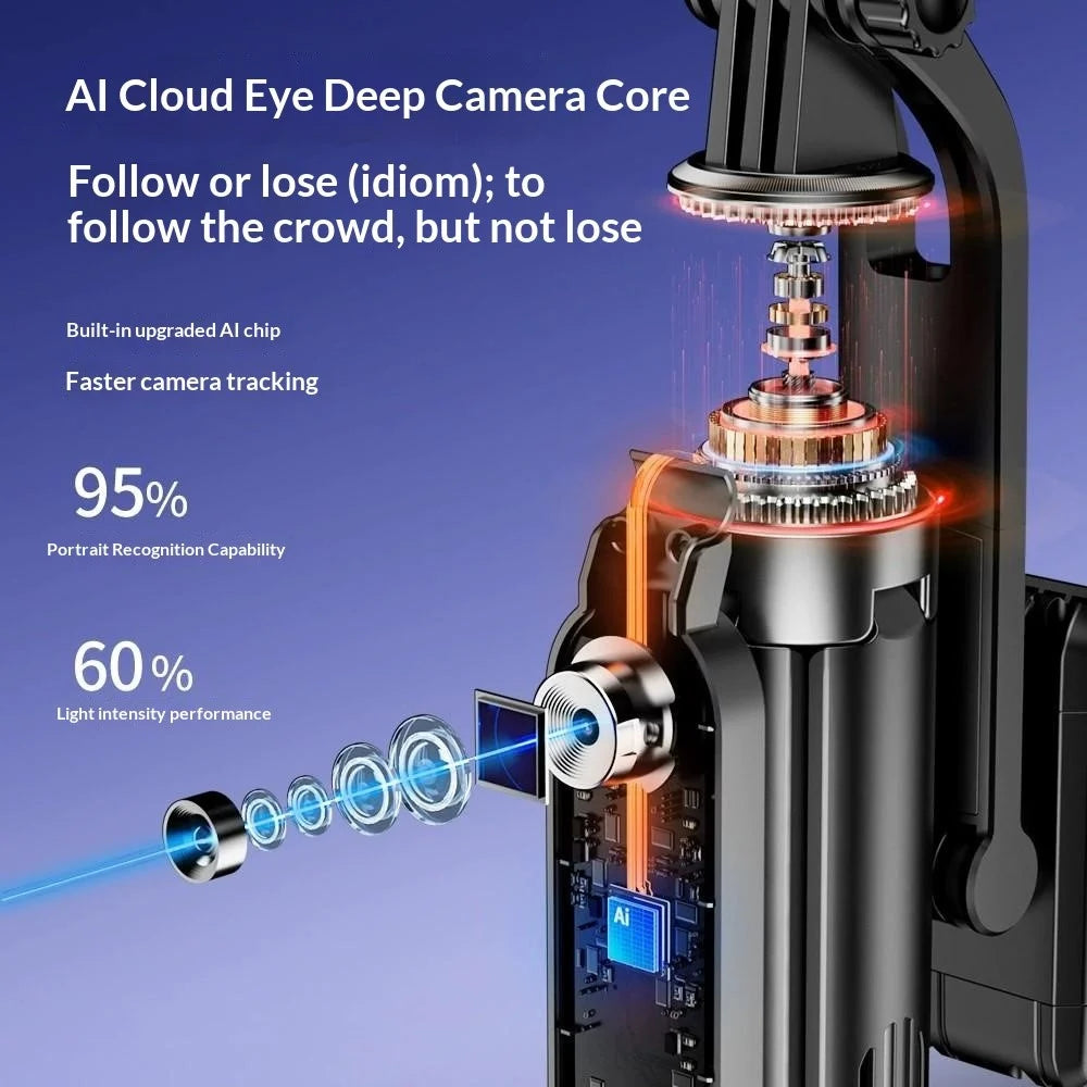 Q575TK AI Selfie Stick Auto Pop-up Face Tracking Gesture Control Bluetooth-compatible Remote Smart Gimbal Tripod for Live Streaming - Black - 5