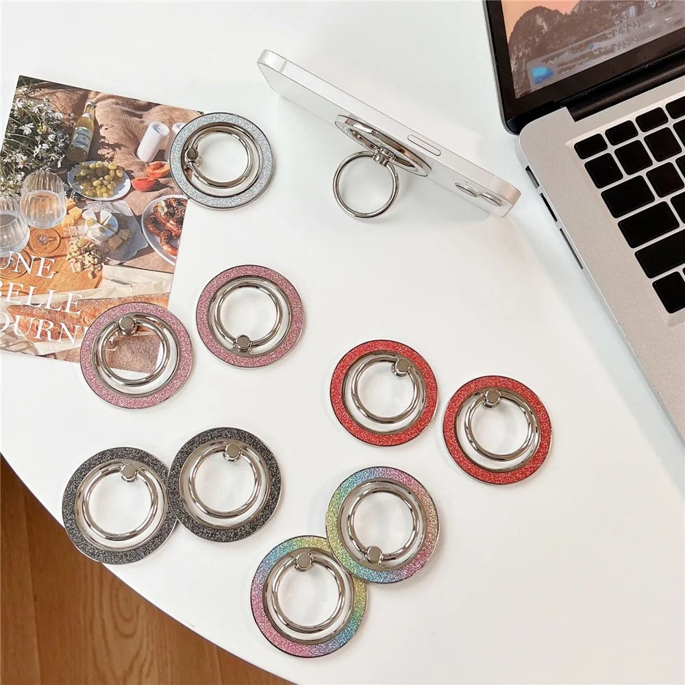Phone Ring Kickstand Magnetic Glitter Ring Holder Zinc Alloy 360 Rotating Phone Gript - Glitter Black - 4