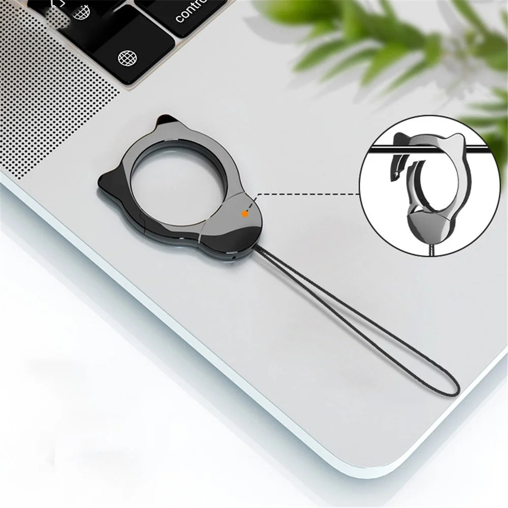 Cat Head Ring Metal Lobster Buckle Cellphone Anti-drop Anti-lost Lanyard Hand Rope - Black - 3