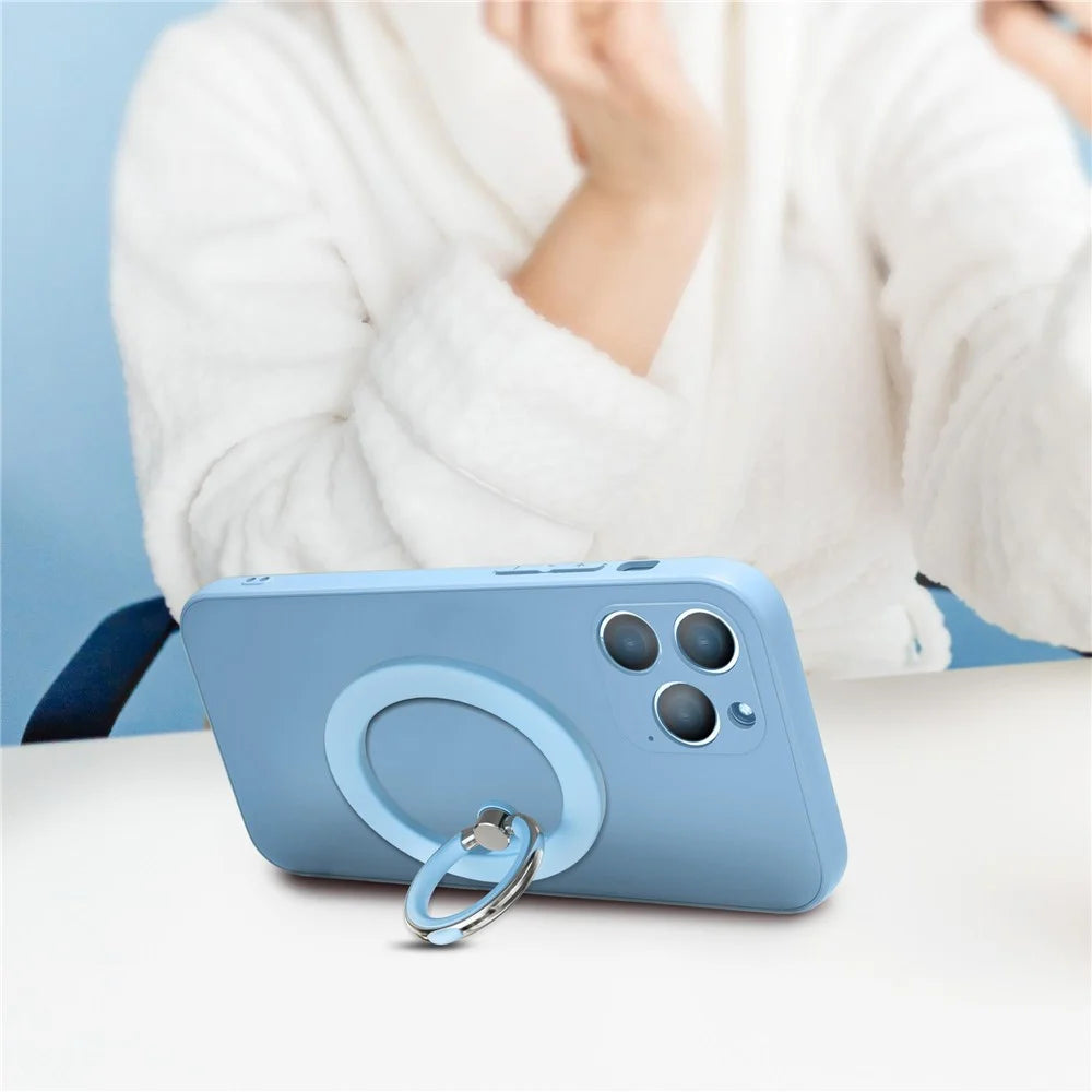 Silicone Feel Magnetic Phone Ring Stand 360° Rotation Foldable Finger Grip Holder Kickstand - Baby Blue - 7