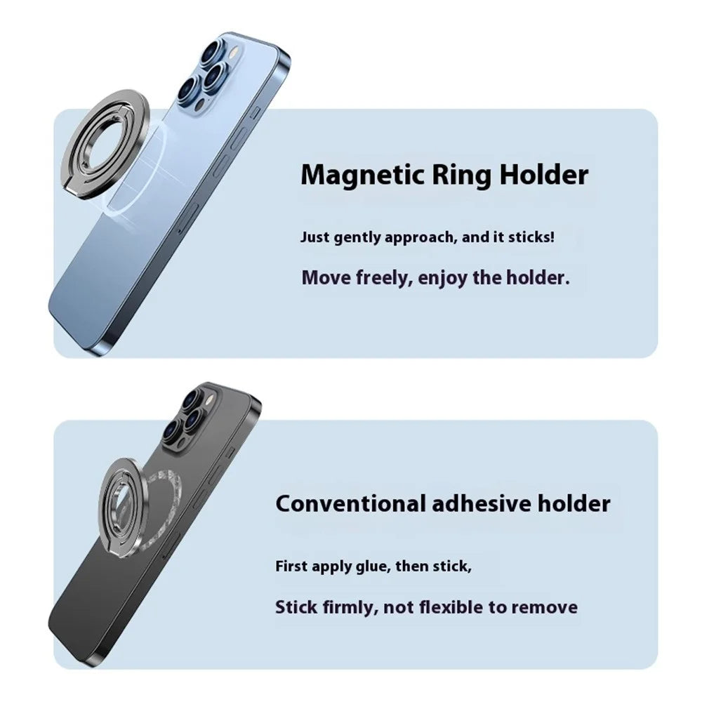 MP-38 Dual Ring Magnetic Phone Stand 125° Rotation Desktop Holder Double Sided Strong Magnet Phone Kickstand - Silver - 4