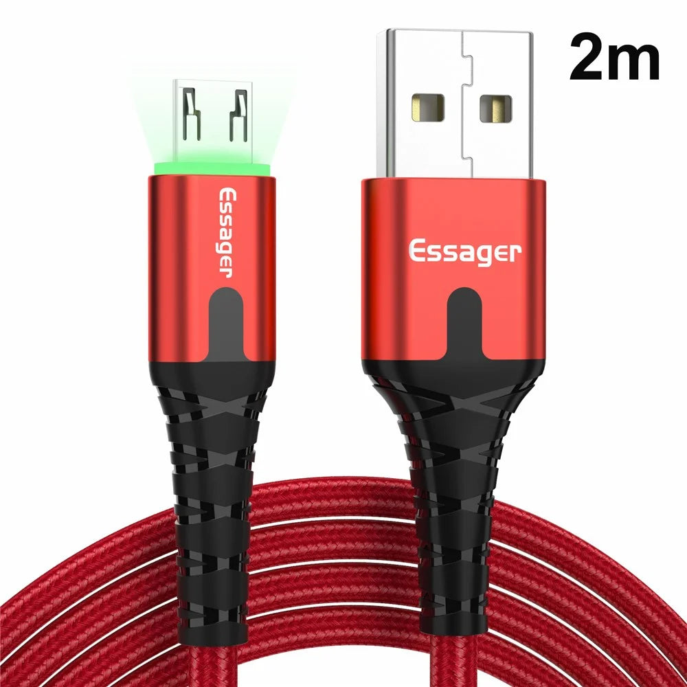 ESSAGER Micro USB to USB Nylon Braided Data Sync Charging Cord with LED Indicator 2m - Red - 1