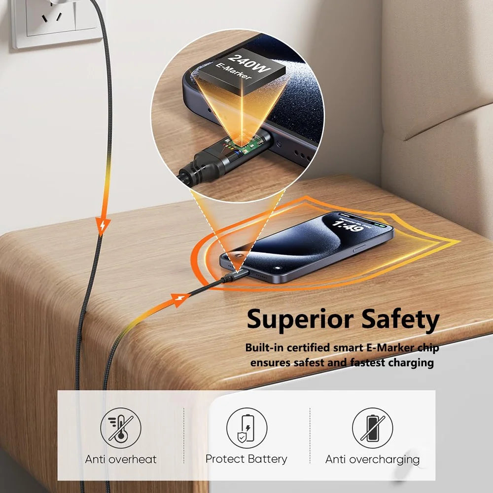 CABLECREATION CC1304 1.83m Type-C to Type-C 240W Fast Charging Wire Nylon Braided Data Cable - 5