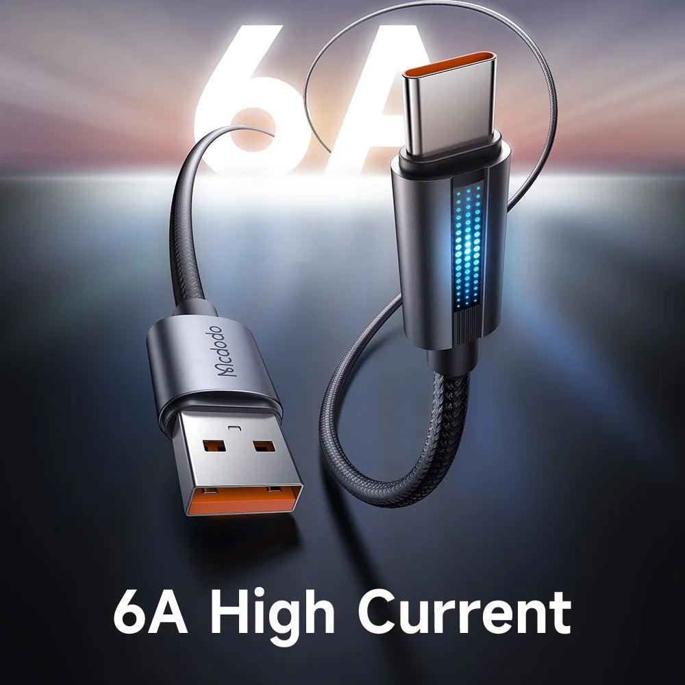 MCDODO CA-5180 1.2m USB-A to Type-C 6A 100W Charging Data Cable with Breathing Light - Black - 4