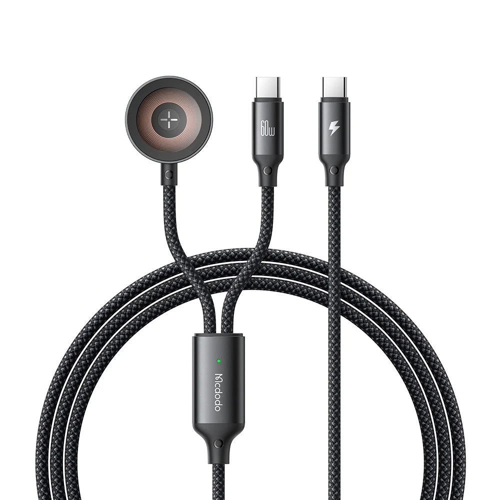 MCDODO CA-2200 1.2m Type-C to Type-C 60W Charging Cable with Wireless Charger for Apple Watch - 1
