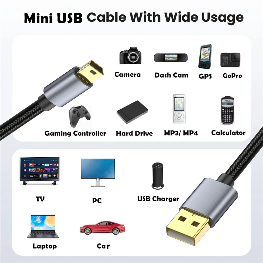 0.3m USB 2.0 to Mini B Male Charger Cord USB Mini to USB Charging Cable for PS3 Controller / MP3 Player / Camera - 3