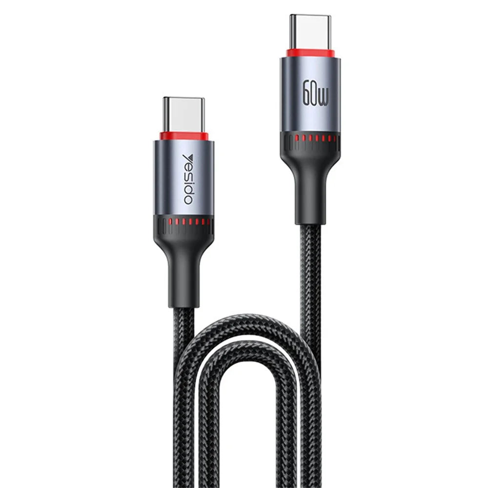 YESIDO CA183 USB C to C Cable 60W Fast Charging 2M / 6.6FT Aluminum Alloy Braided Data Sync Cord - 1
