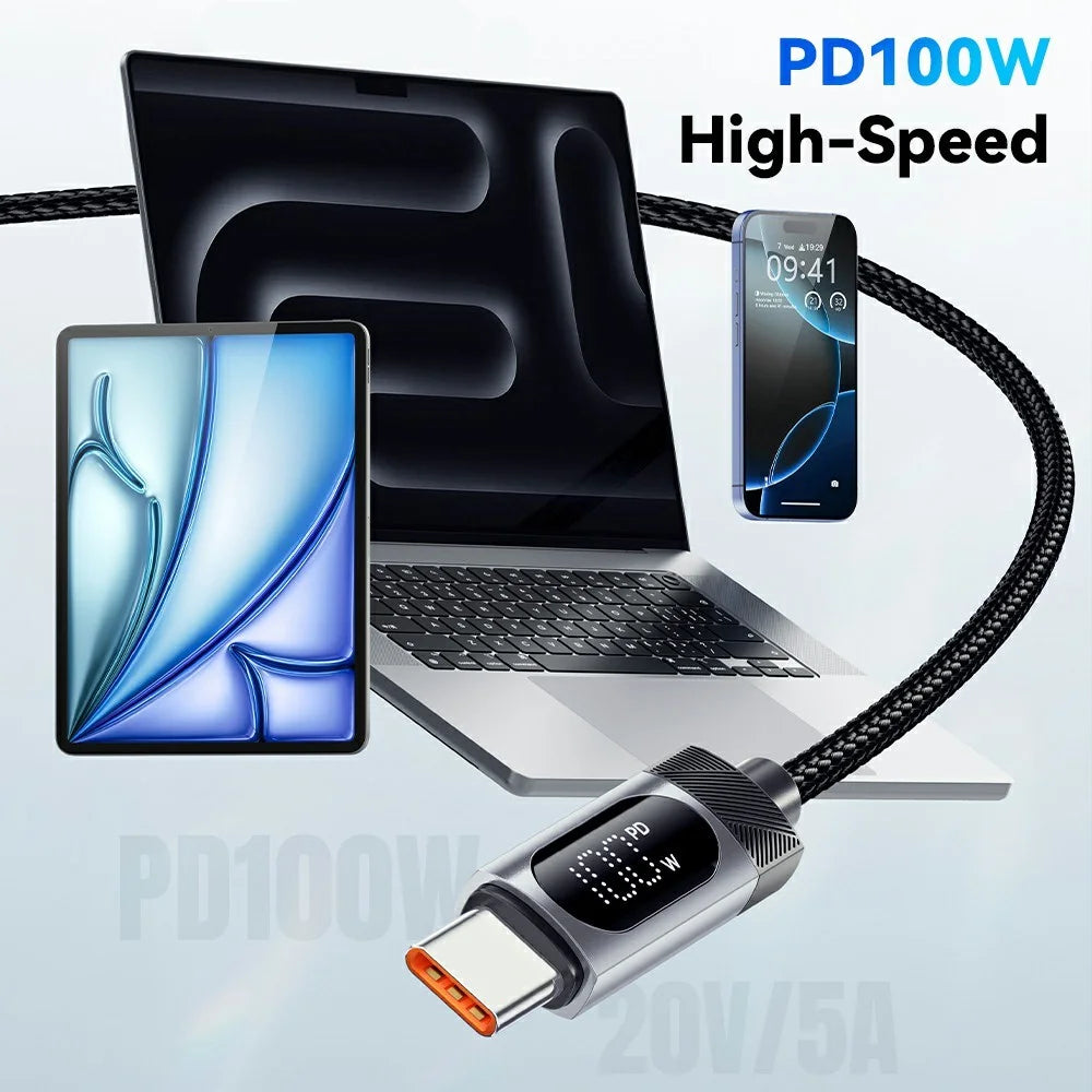 ESSAGER 1m USB C to USB C Cable 100W Digital Display Fast Charging Data Sync Cord - 4