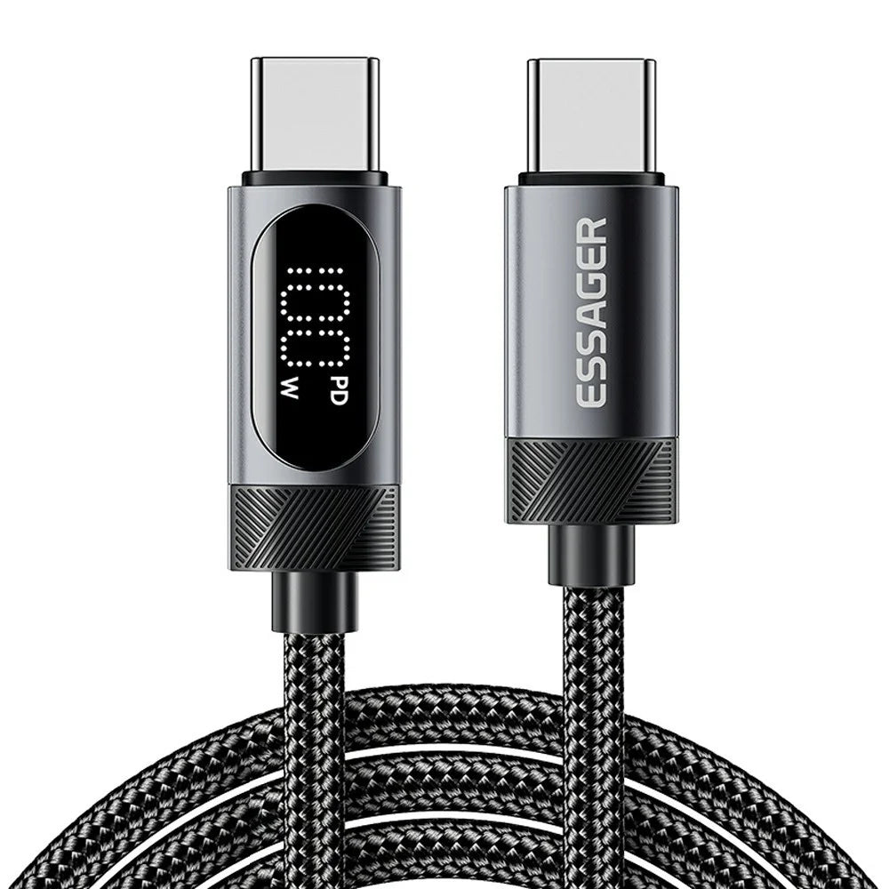 ESSAGER 2m USB C to USB C Cable 100W Digital Display Fast Charging Data Sync Cord - 1