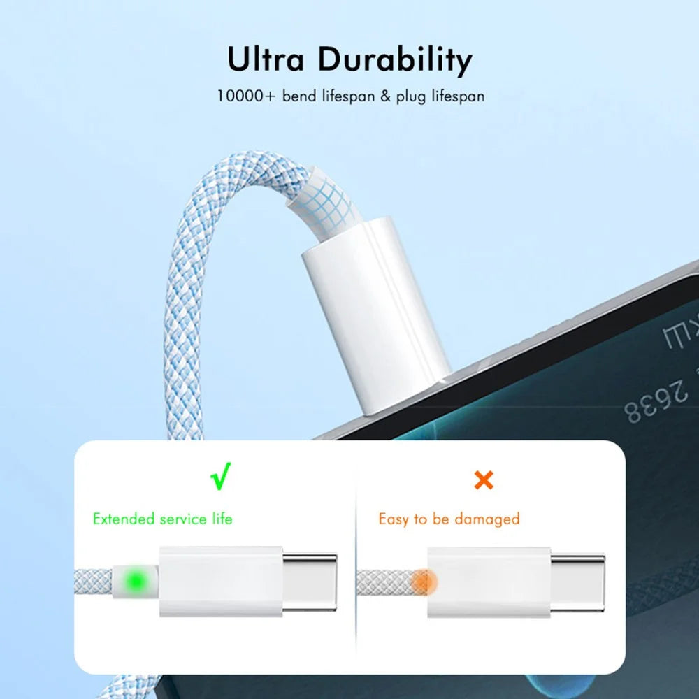 ENKAY 1m 3 in 1 USB to iP / Type-C / Micro USB 60W Charging Data Cable Braided Wire - Blue - 4