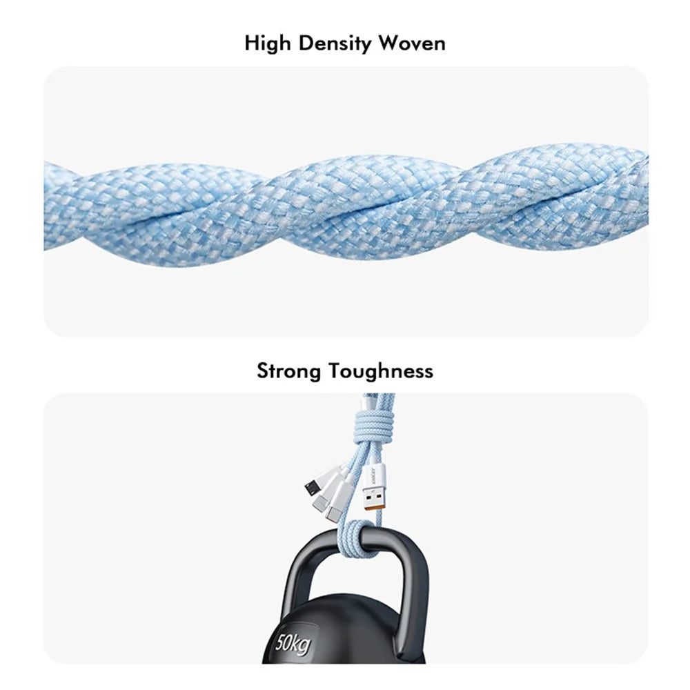 ENKAY 1.5m 3 in 1 USB to iP / Type-C / Micro USB 60W Charging Data Cable Braided Wire - Blue - 5