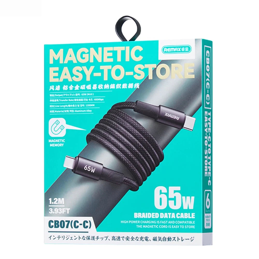 REMAX CB07 65W Magnetic USB-C Cable Braided Aluminum Alloy Fast Charging Cord 1.2M for Laptop / Tablet / Phone - 4