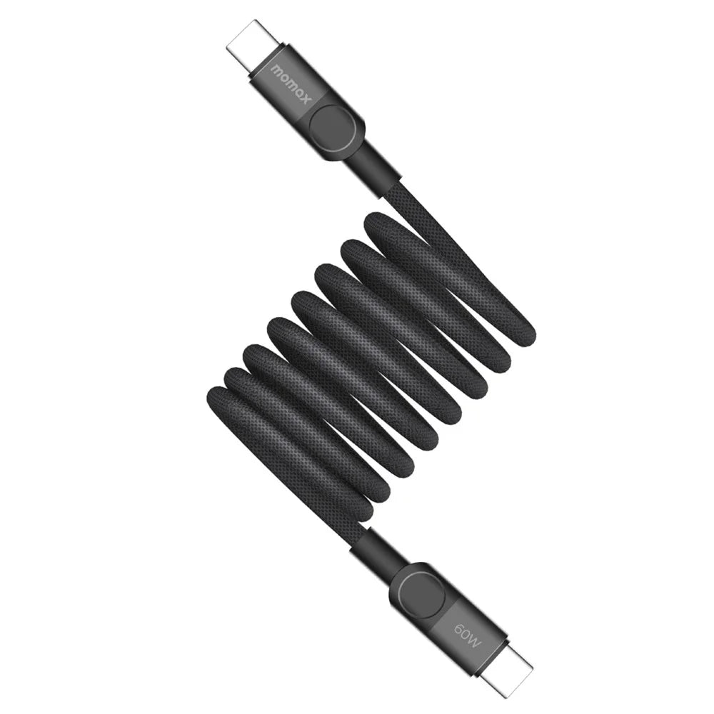 MOMAX Mag.Link 2m 60W Magnetic Braided Fast Charging Cable USB C to USB C Data Cord - Black - 2