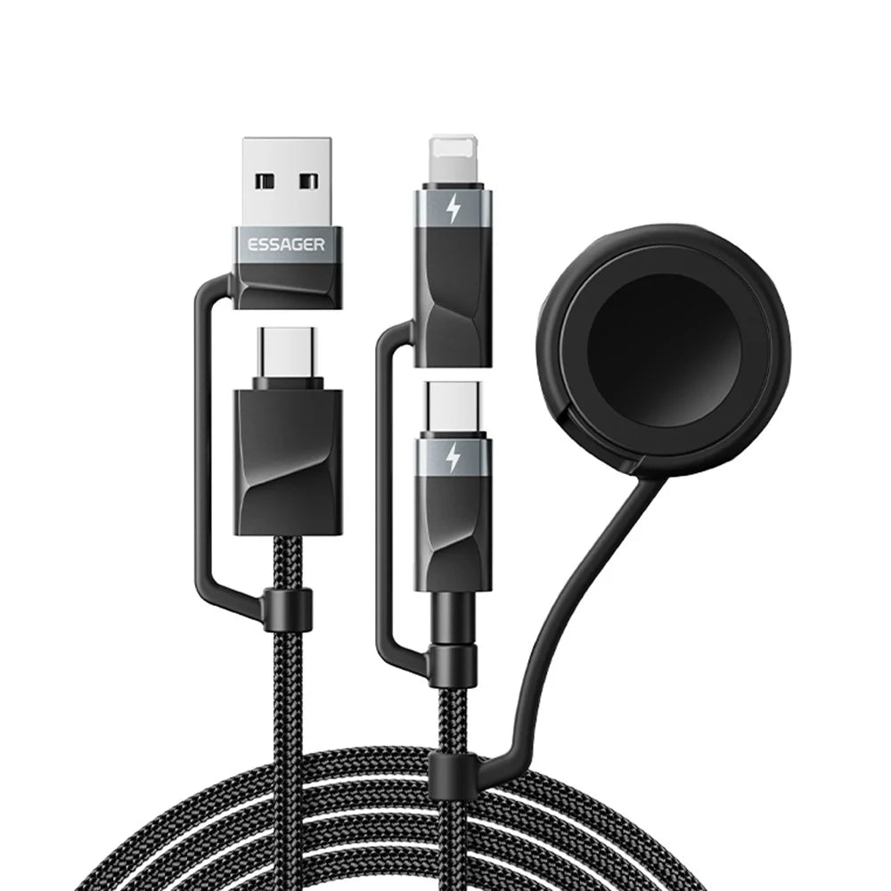 ESSAGER 5 in 1 Charging Cable 2M Fast Charging PD 60W Data Sync 480Mbps Cable for Phone / Tablet / Watch - 1