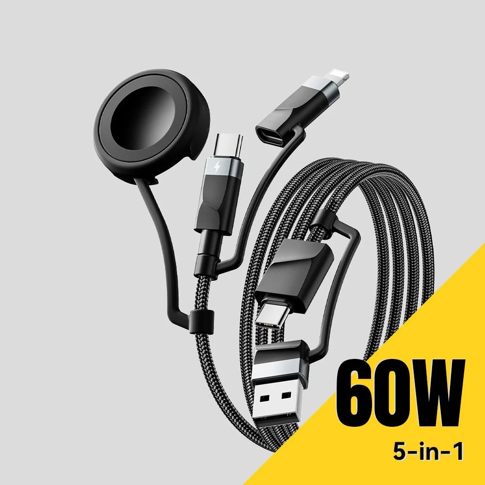 ESSAGER 5 in 1 Charging Cable 2M Fast Charging PD 60W Data Sync 480Mbps Cable for Phone / Tablet / Watch - 3