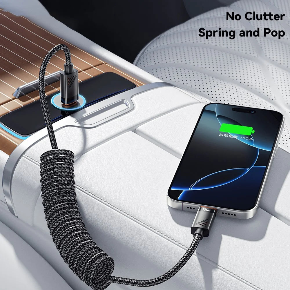 ESSAGER Spring Data Cable Type-C to Type-C 100W Fast Charging Cable 1.2m - 3