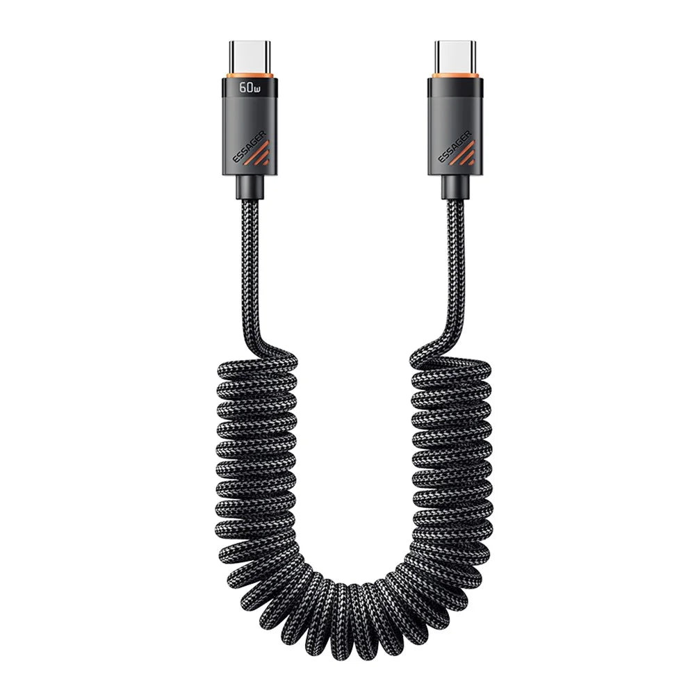 ESSAGER Spring Data Cable Type-C to Type-C 60W Fast Charging Cable 1.8m - 1