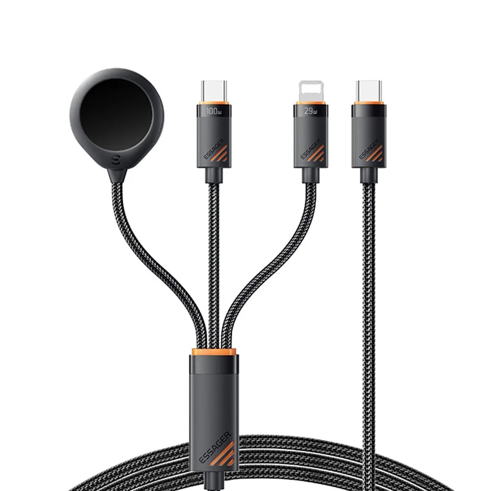 ESSAGER 3 in 1 Charging Cable for Watch / Phone / Type-C Devices PD 100W Fast Charging Data Cable - 1
