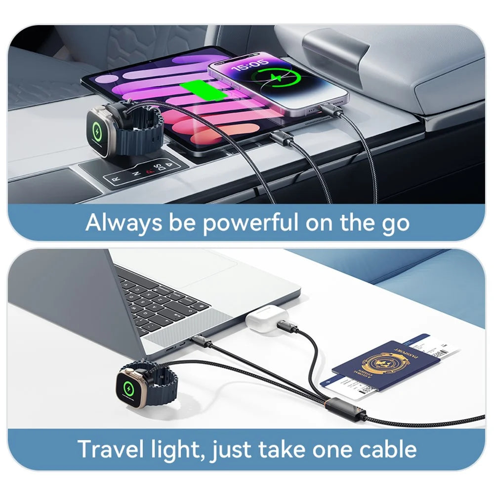 ESSAGER 3 in 1 Charging Cable for Watch / Phone / Type-C Devices PD 100W Fast Charging Data Cable - 7