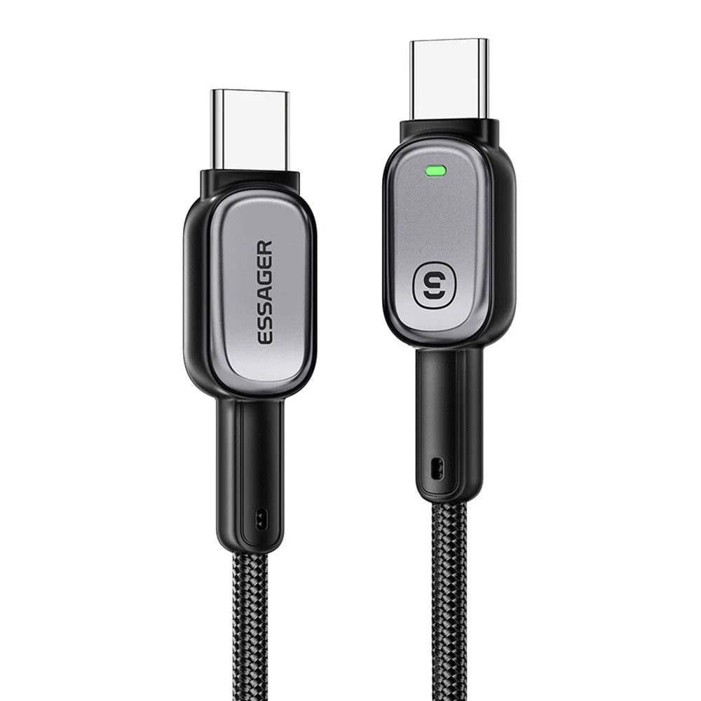 ESSAGER Type-C to Type-C 100W Smart LED Cable Fast Charging Durable Braided Data Cable 1m - 1