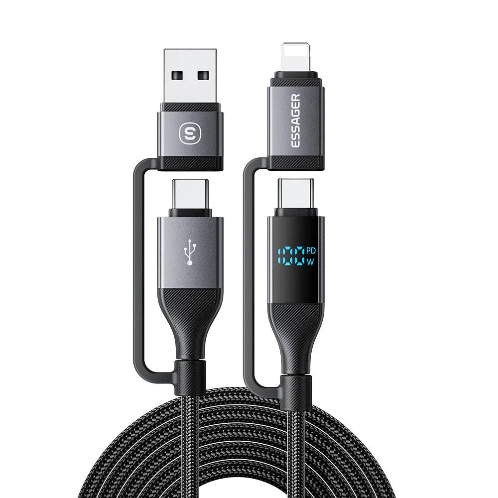 ESSAGER 4-in-1 Data Cable Digital Display PD 100W Fast Charging Cable 0.25m - 1