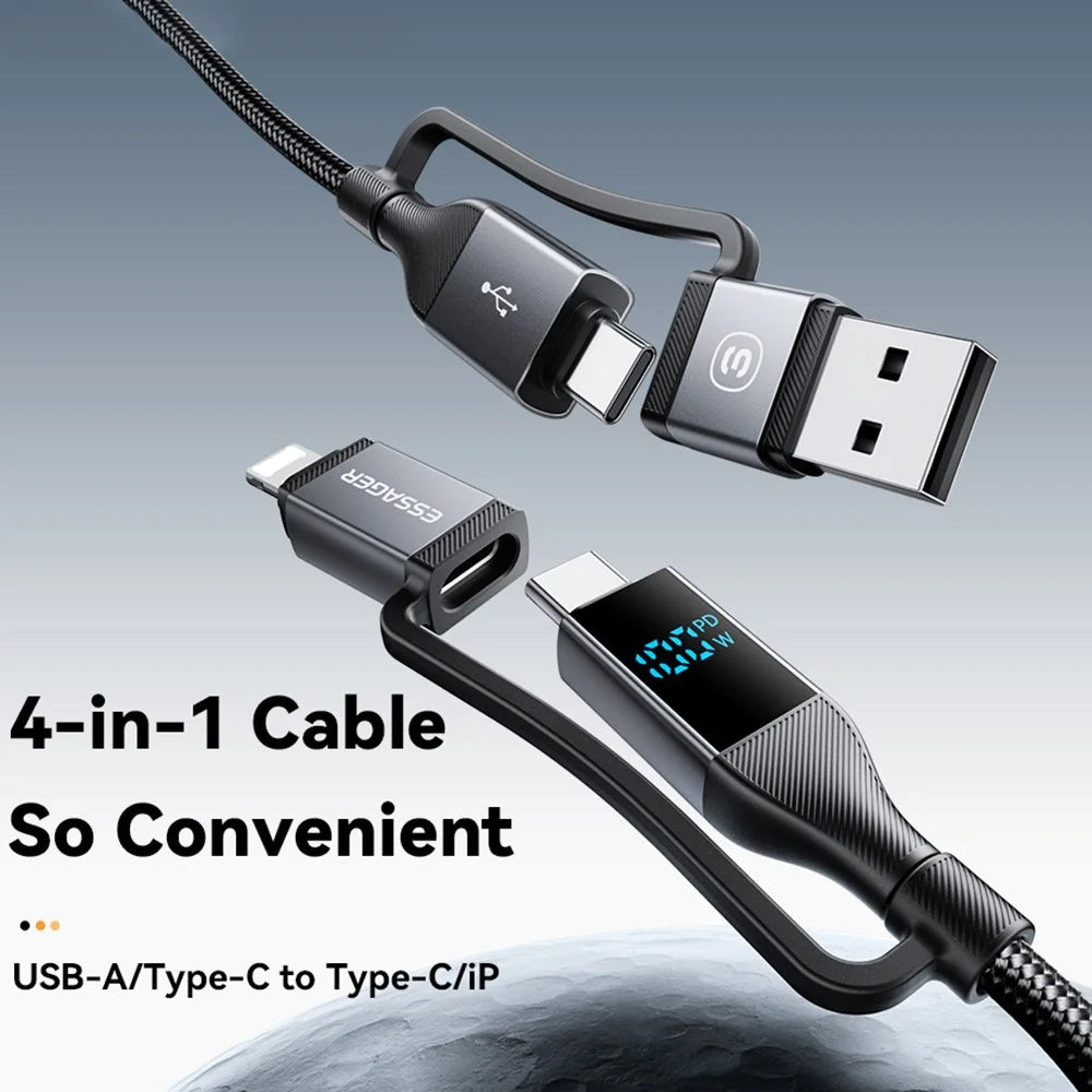 ESSAGER 4-in-1 Data Cable Digital Display PD 100W Fast Charging Cable 0.25m - 4