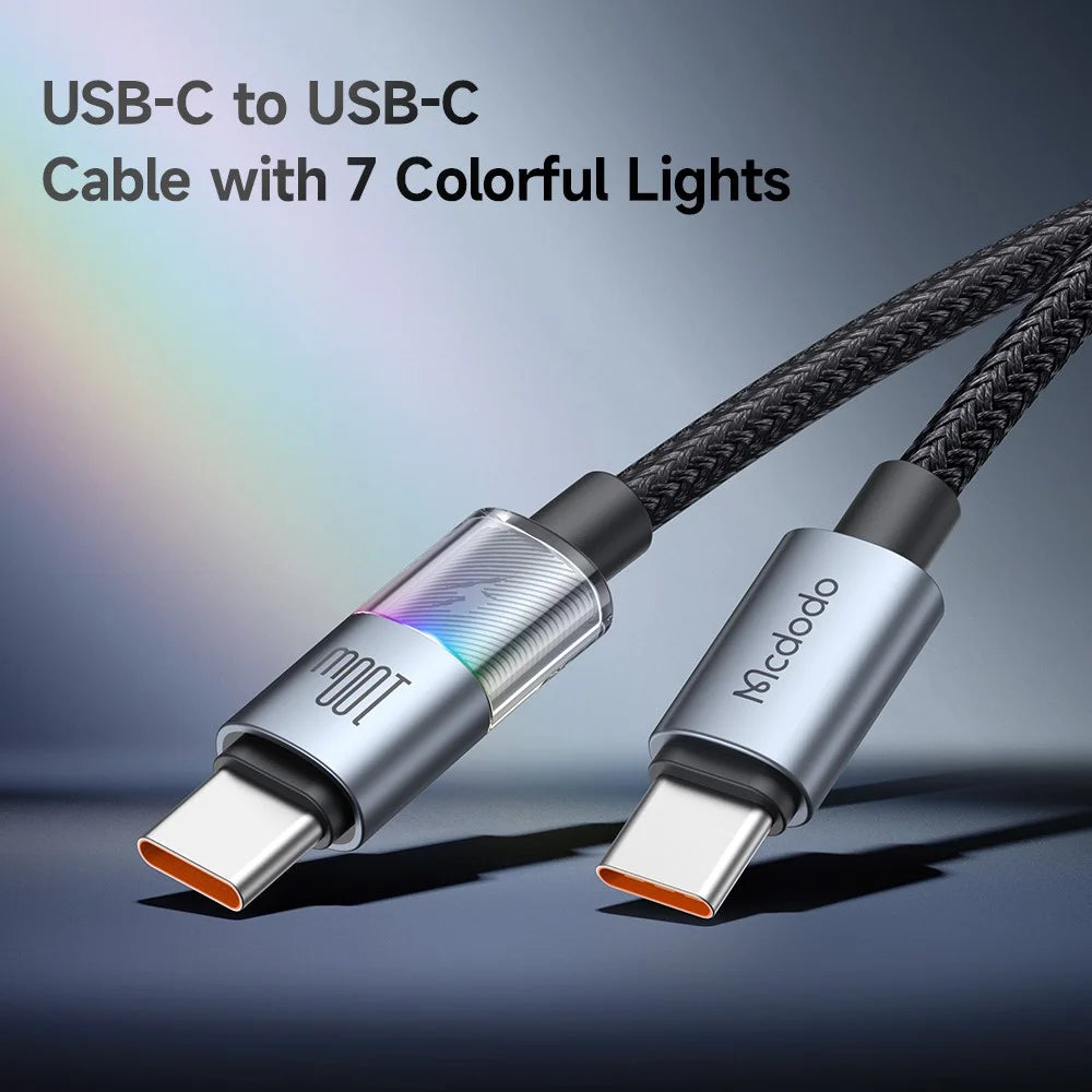 MCDODO CA-8200 1.2m PD 100W Fast Charging Cord with Colorful LED Light USB C to USB C Data Cable - 3
