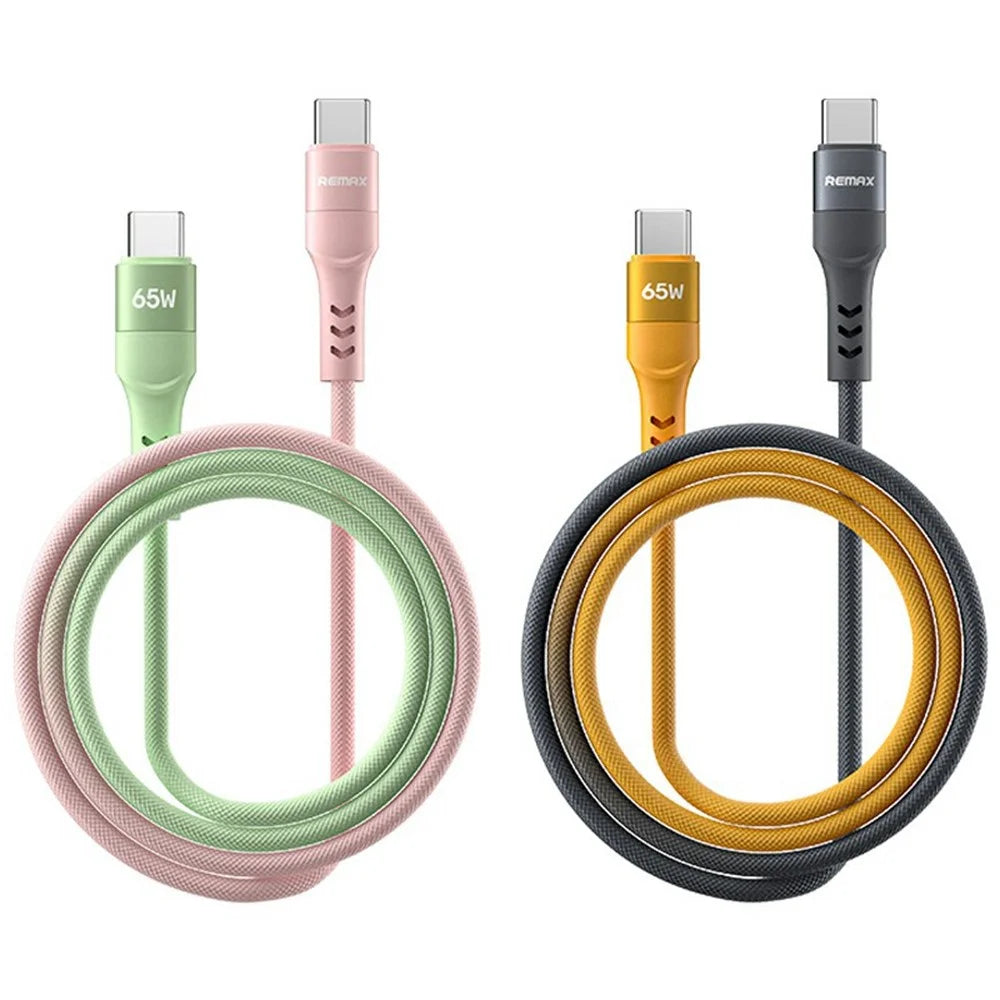 REMAX CB16(C-C) 65W Aluminum Alloy Braided Data Cable 1.2M PD Fast Charging Cable - Pink / Green - 2