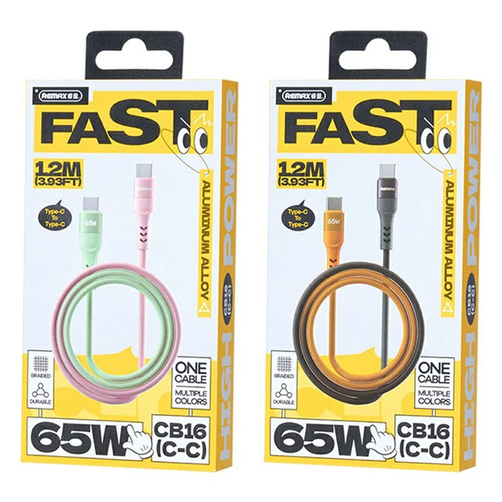 REMAX CB16(C-C) 65W Aluminum Alloy Braided Data Cable 1.2M PD Fast Charging Cable - Pink / Green - 3