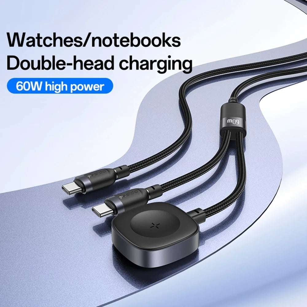 YESIDO CA136C 2 in 1 USB C to USB C / for Apple Watch Charger Dock 60W Fast Charging Cable - 2