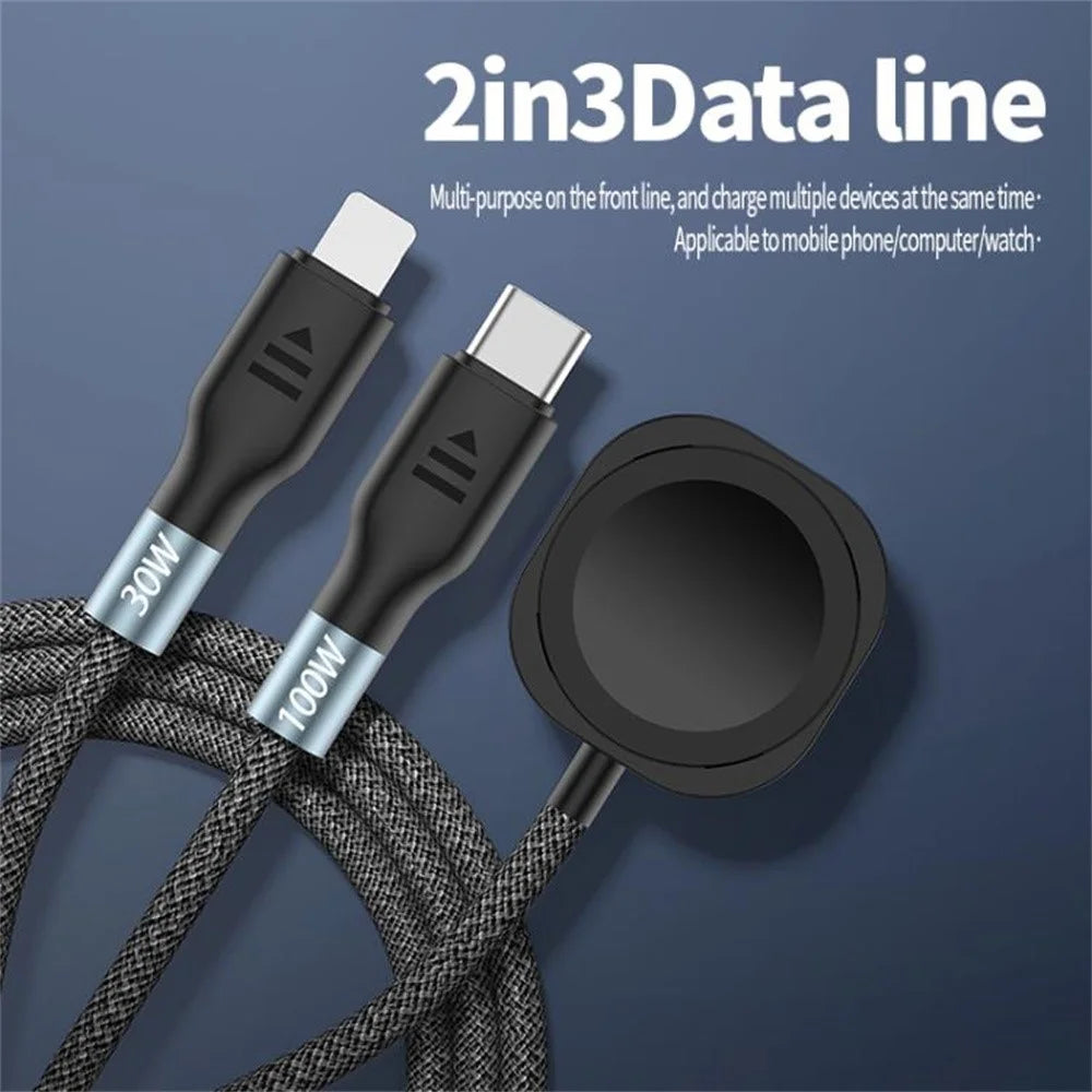 2m 2 in 1 USB A / USB C to USB-C / for Apple Watch Wireless Charging Dock PD 100W Fast Charging Cable - 4