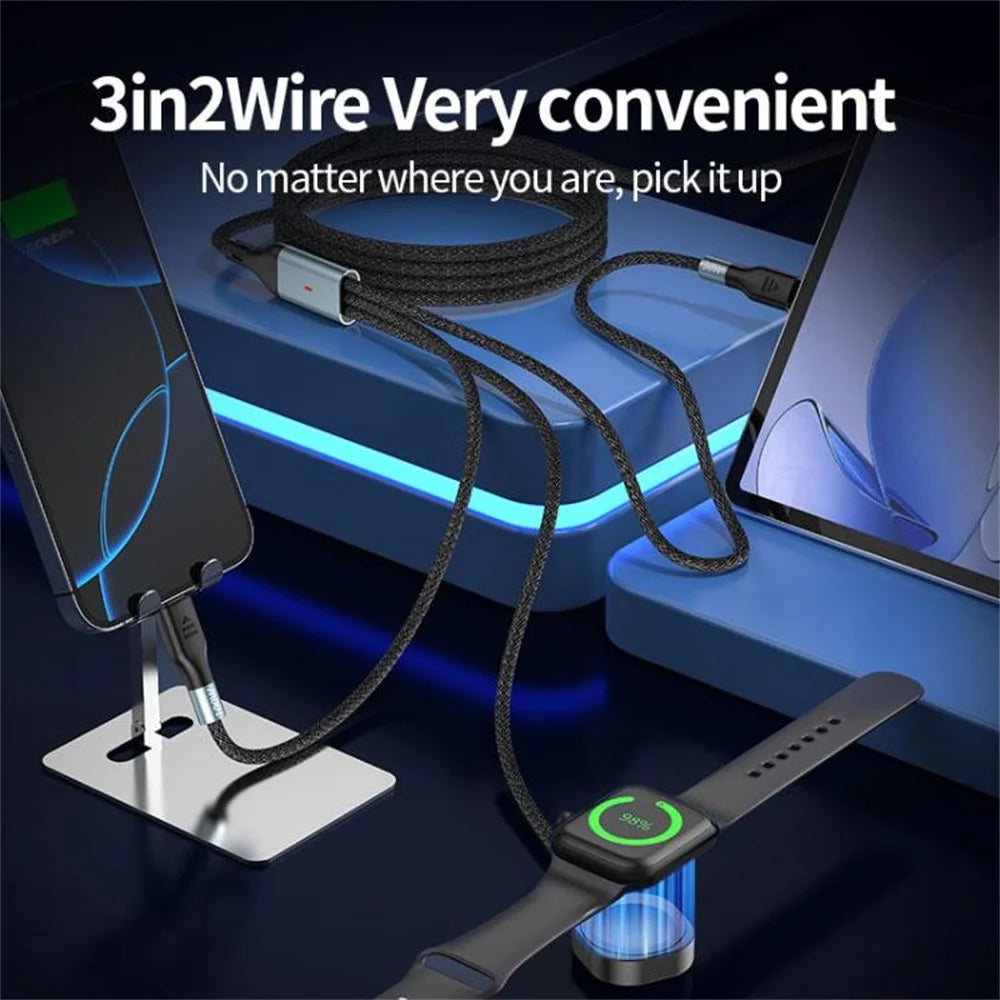 2m 2 in 1 USB A / USB C to USB-C / for Apple Watch Wireless Charging Dock PD 100W Fast Charging Cable - 5