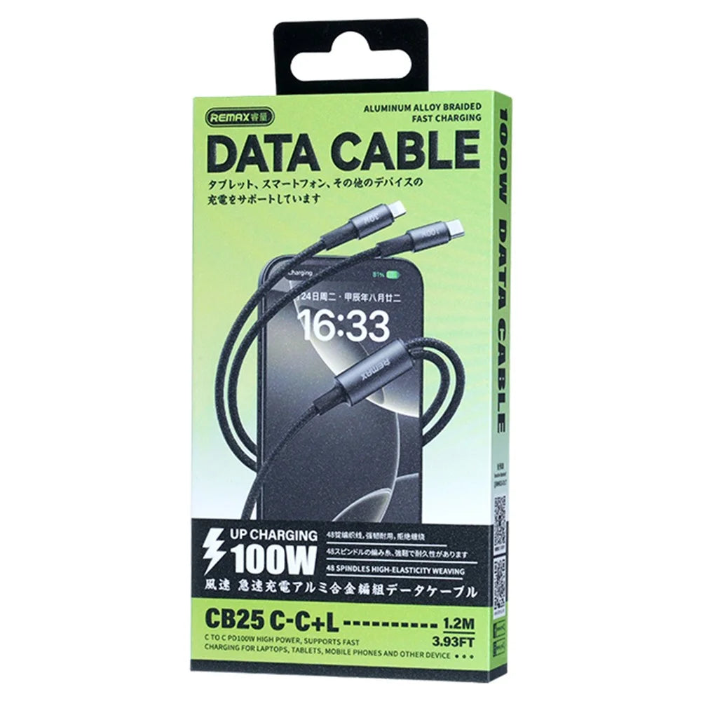 REMAX CB25 100W Dual Port Aluminum Alloy Braided Cable USB-C to USB-C / Lightning 1.2M - 3