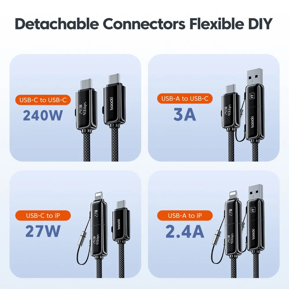 TOOCKI TQ-X95 1.5m USB-A / USB-C to USB-C / iP 240W Fast Charging 40Gbps Data Transfer Nylon Braided Cable - 7