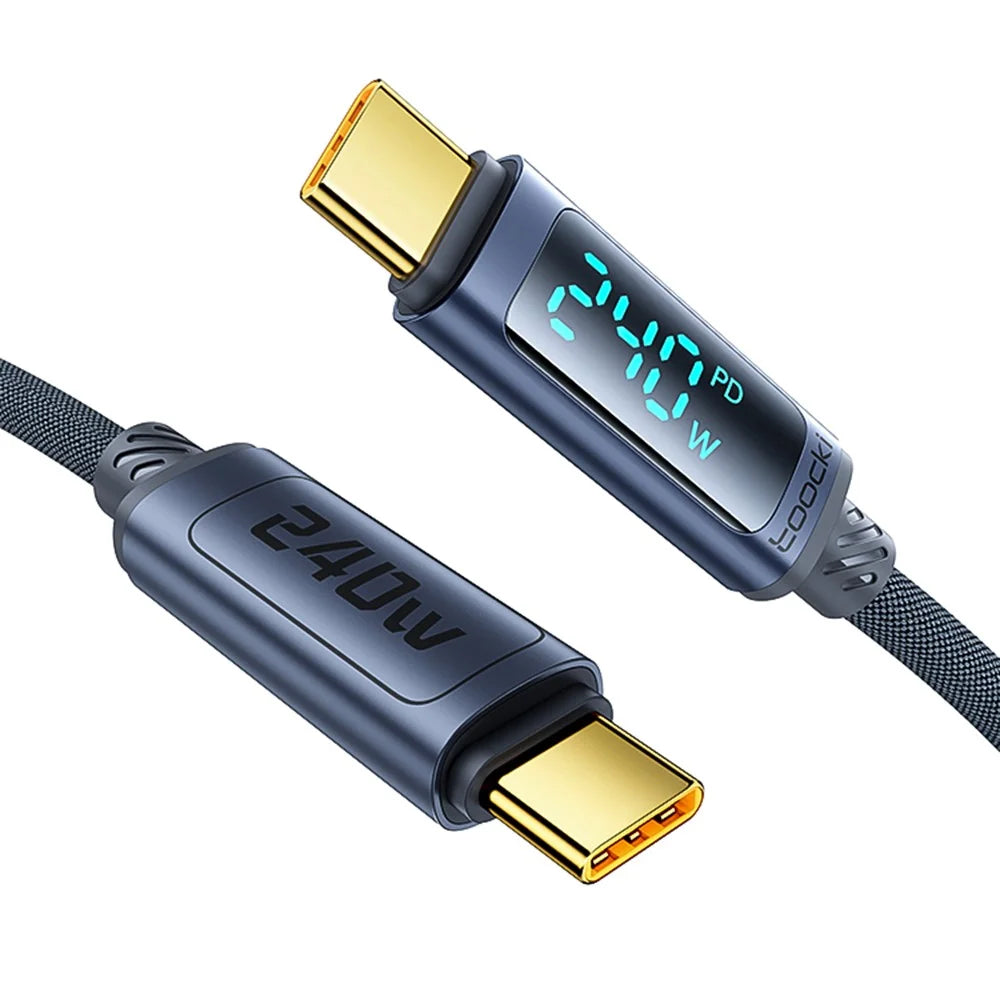 TOOCKI TQ-X57C4 1m USB C to USB C 240W PD Fast Charging Cable Digital Display Braided Data Cord - 1