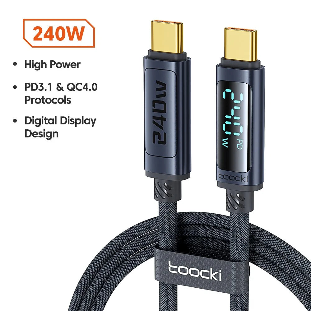 TOOCKI TQ-X57C4 1m USB C to USB C 240W PD Fast Charging Cable Digital Display Braided Data Cord - 2