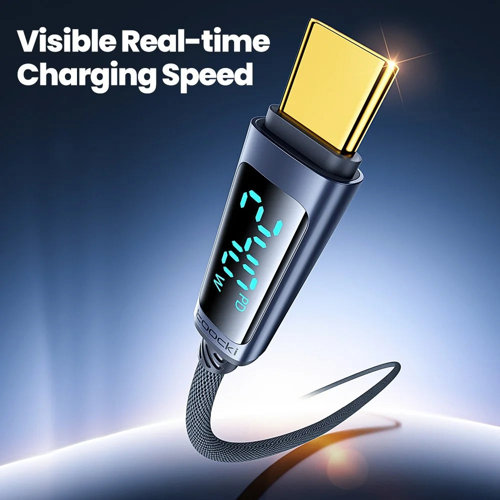 TOOCKI TQ-X57C4 2m USB C to USB C 240W PD Fast Charging Cable Digital Display Braided Data Cord - 5