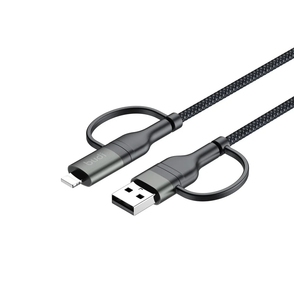 BUDI DC259ATTL12B 4 in 1 1.2m PD 65W USB / Type-C to iP / Type-C Charge Cable Fast Charging Cable - Black - 6