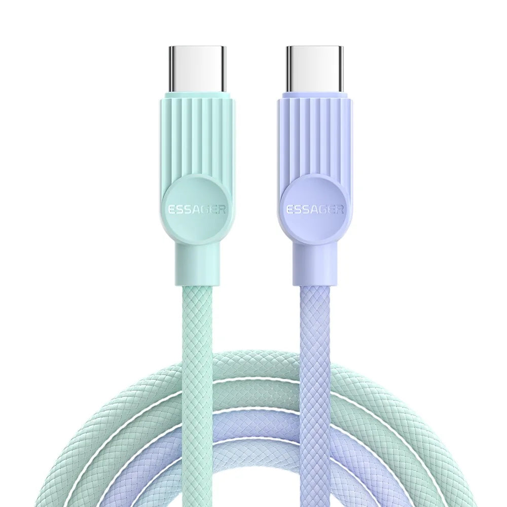 ESSAGER ES-X73 1m USB-C to USB-C Cable 60W Fast Charging Data Cable Smart Chip Control - Purple / Green - 1
