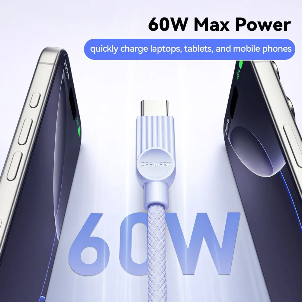 ESSAGER ES-X73 2m USB-C to USB-C Cable 60W Fast Charging Data Cable Smart Chip Control - Purple / Green - 5