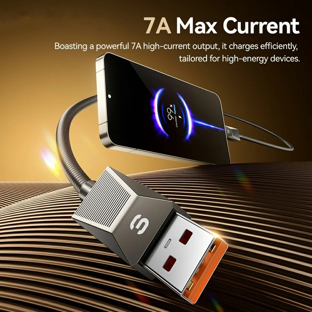 ESSAGER 1m USB A to USB C Stainless Steel Cable 7A Fast Charging 480Mbps Data Sync Cord - 4