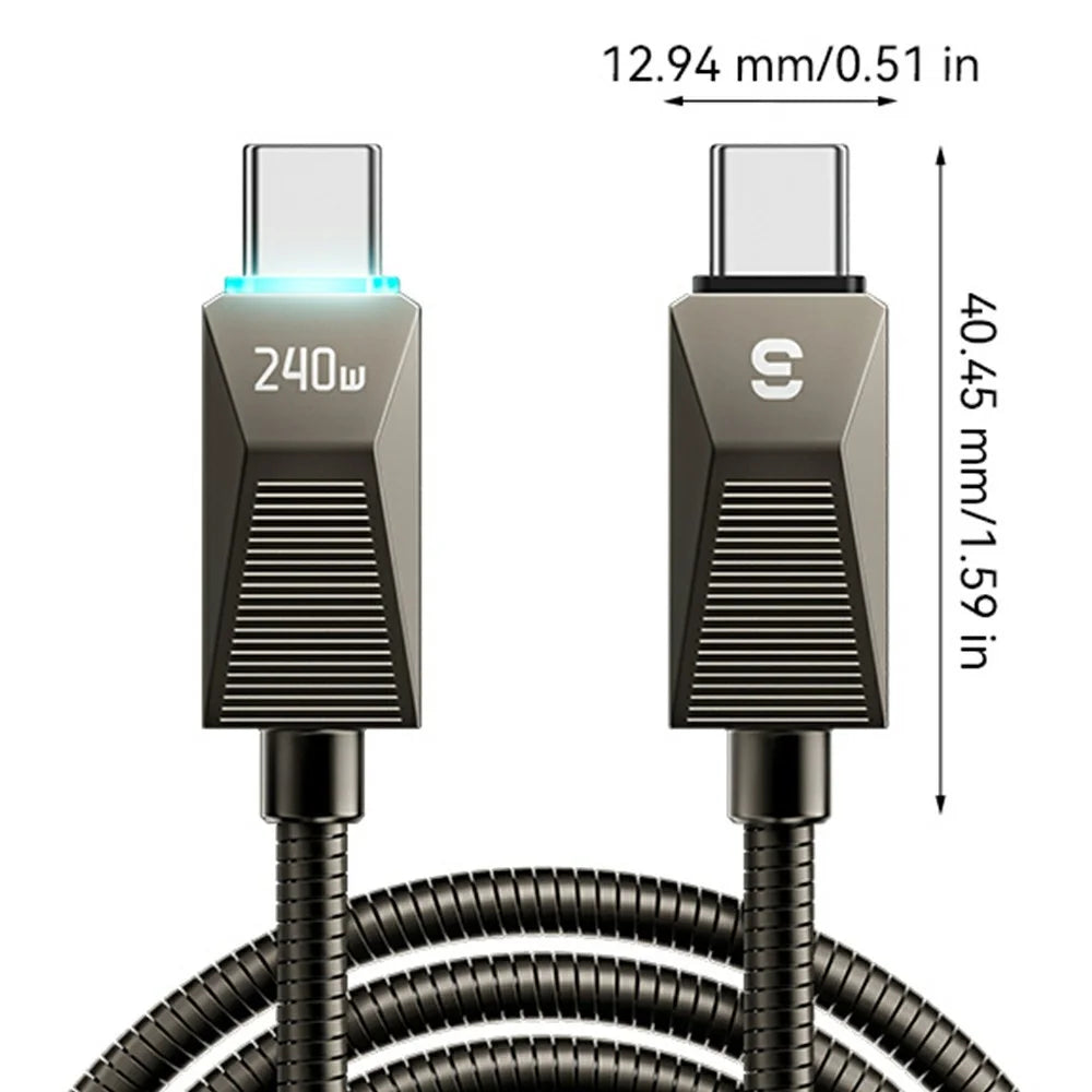 ESSAGER 1m 100W Fast Charging Wire USB C to USB C Stainless Steel Data Transfer Cable - 7