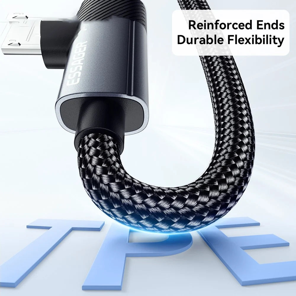 ESSAGER 0.25m USB-A to USB-C / Micro 480Mbps Data Sync Cord 7A 100W Fast Charging Cable - 7