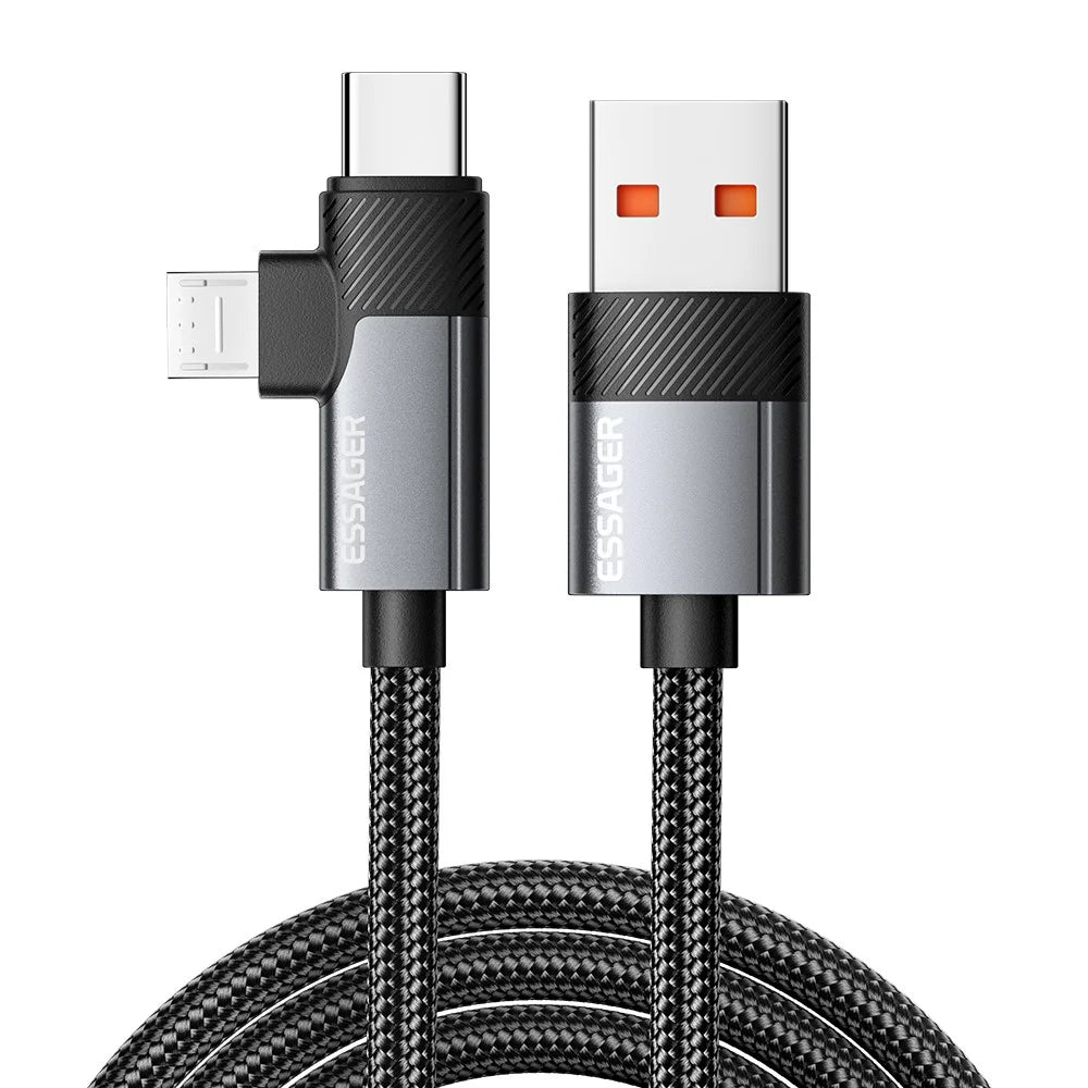 ESSAGER 2m USB-A to USB-C / Micro 480Mbps Data Sync Cord 7A 100W Fast Charging Cable - 1