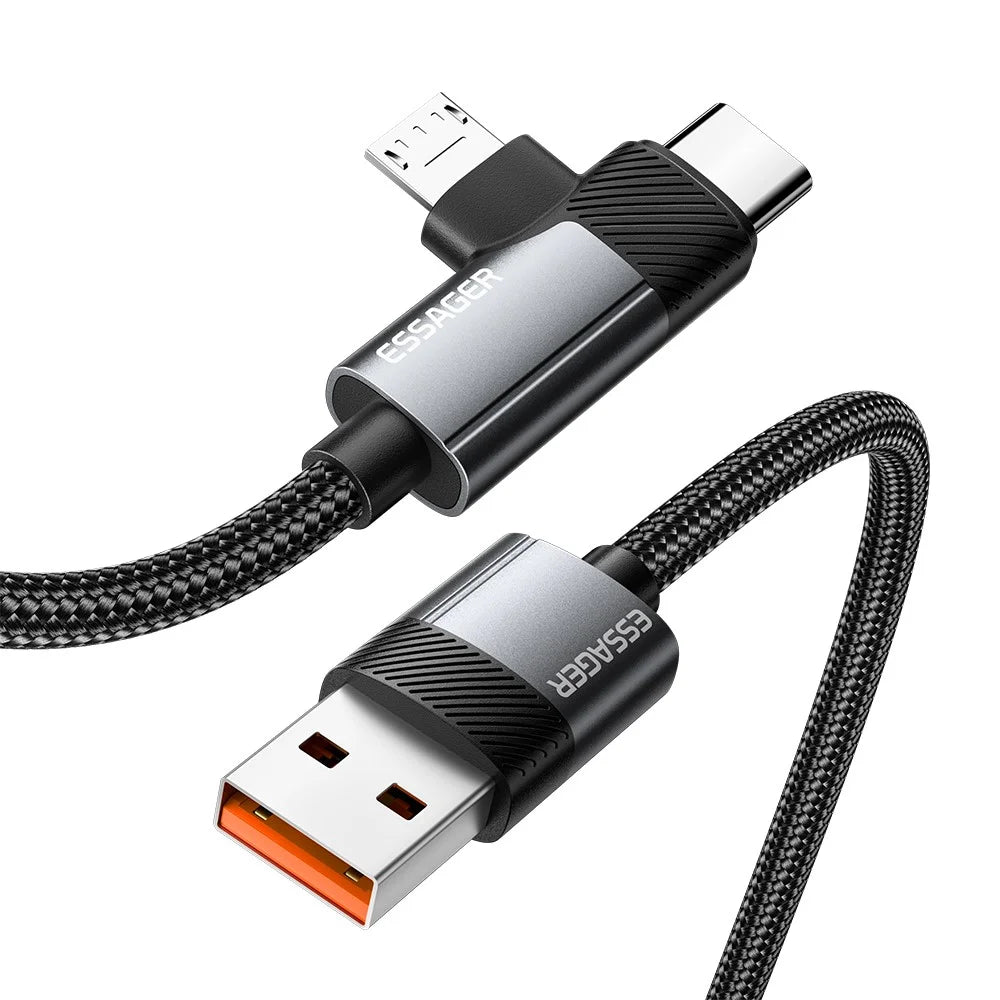ESSAGER 2m USB-A to USB-C / Micro 480Mbps Data Sync Cord 7A 100W Fast Charging Cable - 2