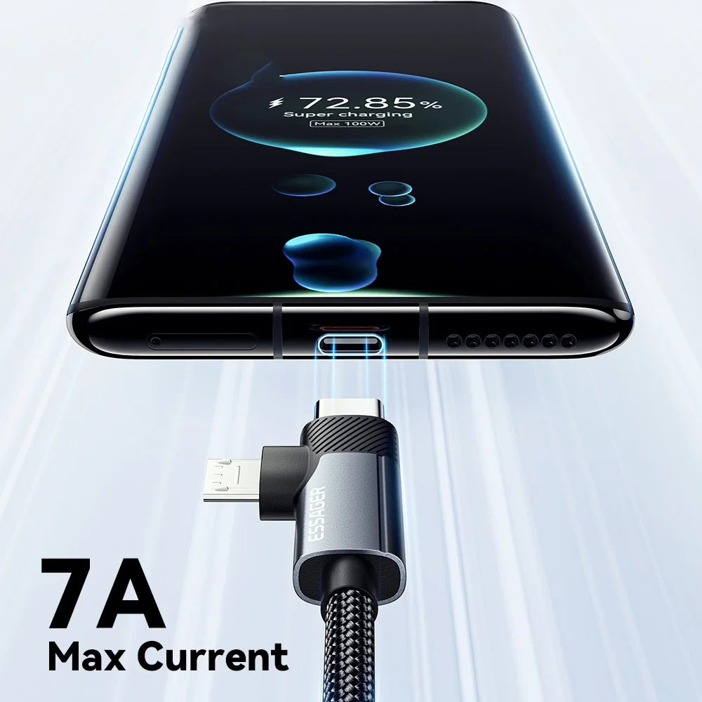 ESSAGER 2m USB-A to USB-C / Micro 480Mbps Data Sync Cord 7A 100W Fast Charging Cable - 5