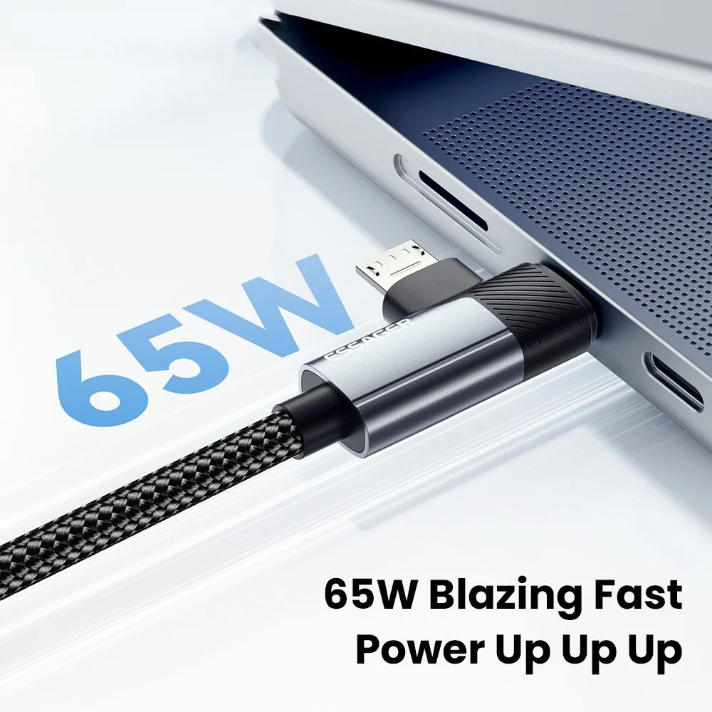 ESSAGER 2m 65W Aluminum Alloy Data Cable 2 in 1 Type-C to Type-C+M Micro Fast Charging Cable - Grey - 6