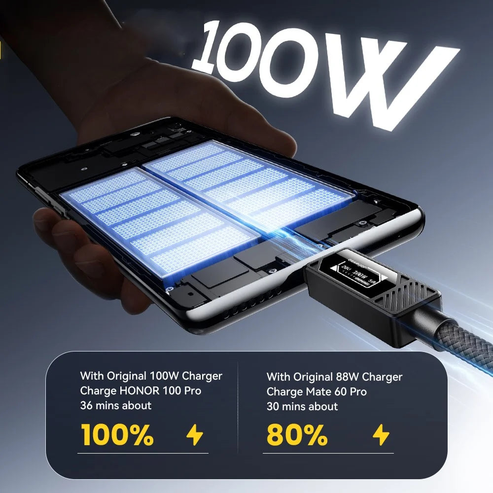 ESSAGER Smart Display USB-A to USB-C Cable 7A Fast Charging 100W Power Delivery Data Cable 1m - 4